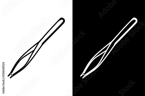 Stylized Tweezers Icon Elegant Black and White Silhouette Design.