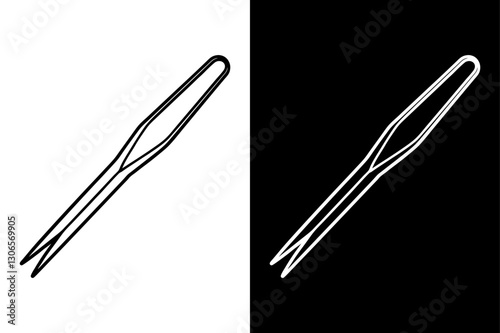 Stylized Tweezers Icon Elegant Black and White Silhouette Design.