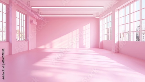 Empty studio in pastel pink, ample space for product display.