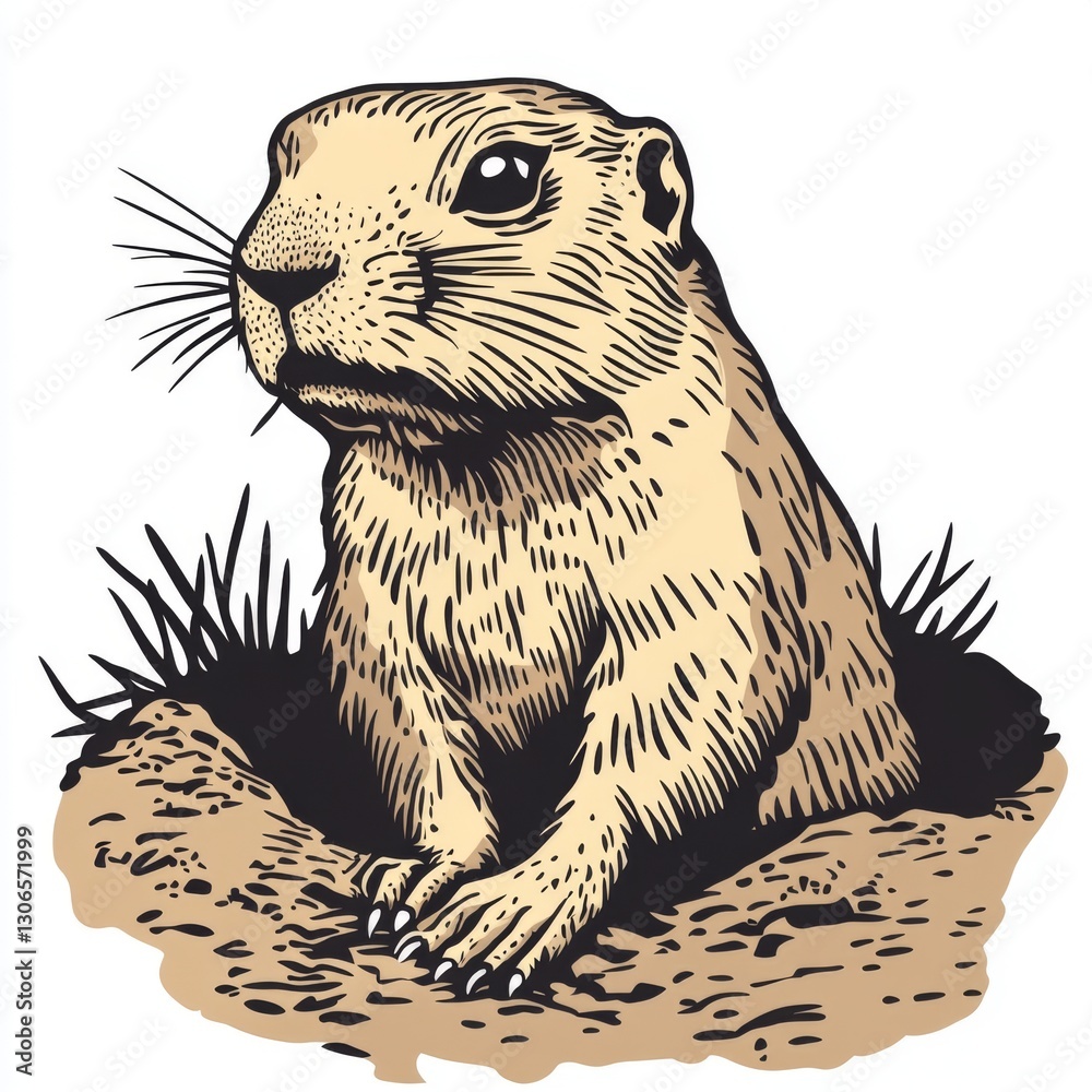 Fototapeta premium Prairie Dog in Burrow, Wildlife Illustration