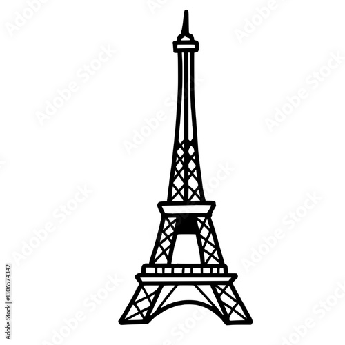 Eiffel Tower Hand drawn line art Paris Illustration