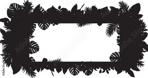 Tropical leaves border frame foliage plant bush floral arrangement nature backdrop isolated on white background, clipping path with cut out.
