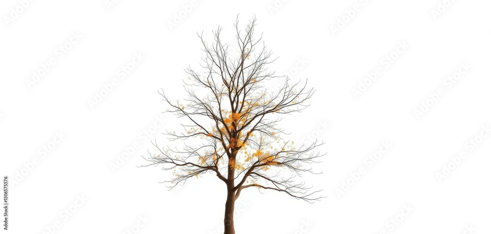 Obraz premium Lone deciduous tree, stark branches against pure white, outdoor, photography