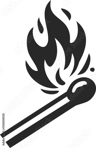 A burning matchstick with flames rising from its tip.