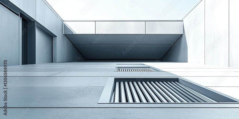 Obraz premium Modern architectural design showcases sleek lines and minimalism in a contemporary building during midday