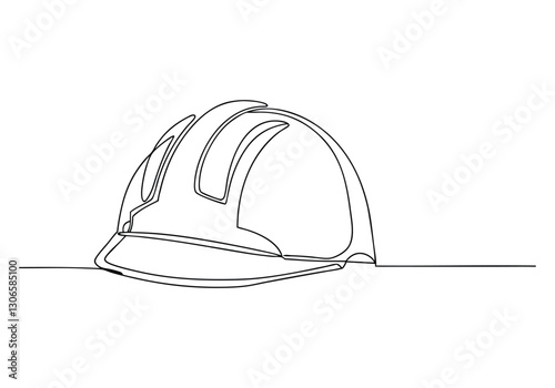 Continuous One Line Worker Safety Helmet | Minimalist Protective Gear Vector Illustration