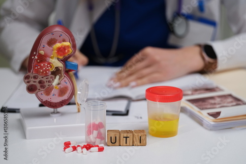 Bilde på lerret Diagnosing Urinary Tract Infections UTIs using kidney models, urine samples, and