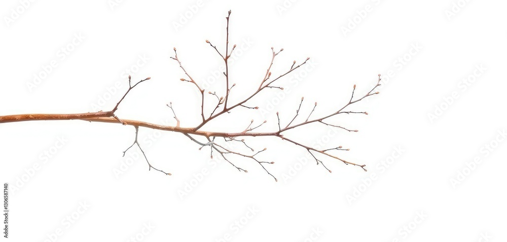 Fototapeta premium Delicate, bare branches isolated against a pure white backdrop, winter, abstract