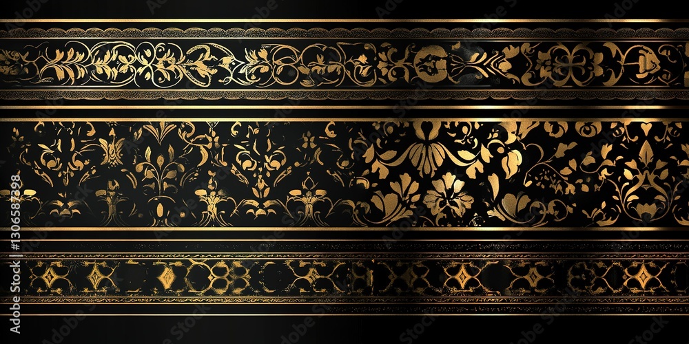 Elegant golden decorative patterns on a dark background showcasing intricate floral designs and ornate details Elegant golden decorative patterns on a dark background showcasing intricate floral designs and ornate details
