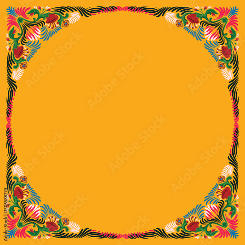 A vibrant vector illustration of a traditional Bangladeshi rickshaw art-inspired floral border. Perfect for invitations, cultural designs, posters, and decorative projects. Bangladeshi Rickshaw Art.