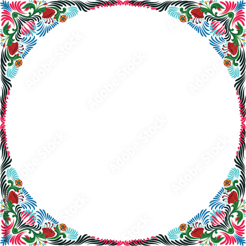 A vibrant vector illustration of a traditional Bangladeshi rickshaw art-inspired floral border. Perfect for invitations, cultural designs, posters, and decorative projects. Bangladeshi Rickshaw Art.