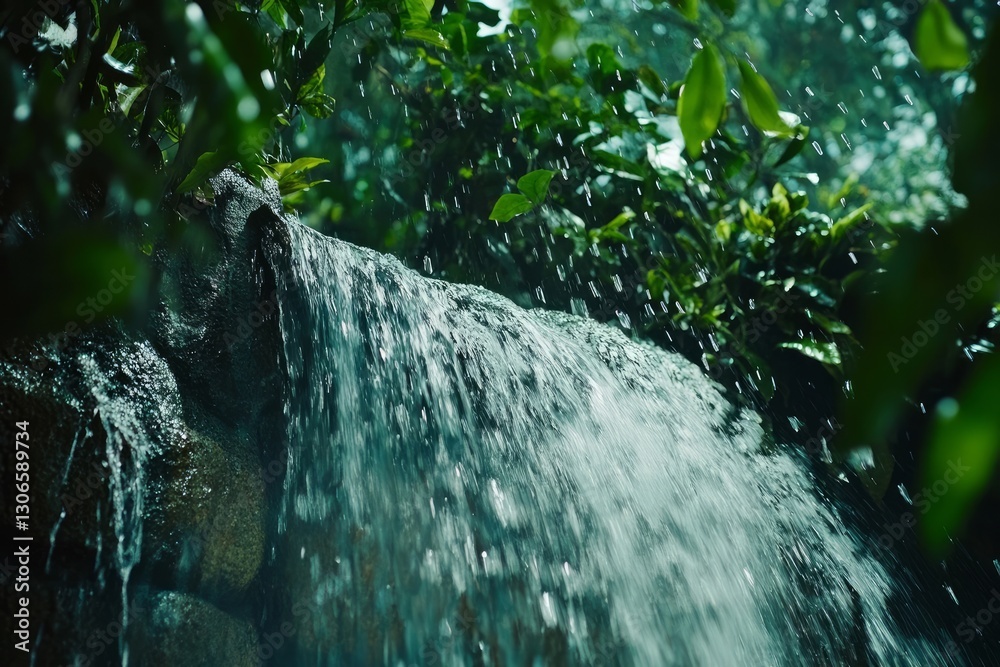 Obraz premium tropical rainforest waterfall, showcasing the gushing water against the vibrant green foliage