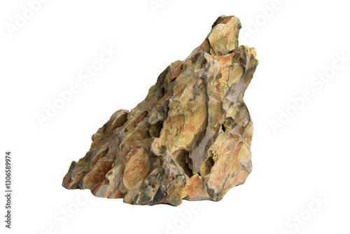Textured dragon stone with a sharp peak and intricate surface details isolated on transparent background. PNG transparency	