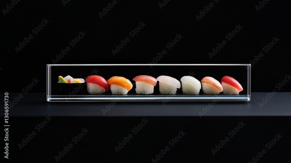A beautifully plated sushi platter with an assortment of nigiri, sashimi, and maki rolls, A beautifully plated sushi platter with an assortment of nigiri, sashimi, and maki rolls,