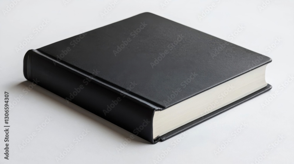 A closed hardback book with a black cover on white background A closed hardback book with a black cover on white background
