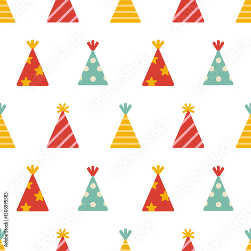 Vector party hats seamless pattern. Cute party caps pattern on white background. Print with birthday party cones.