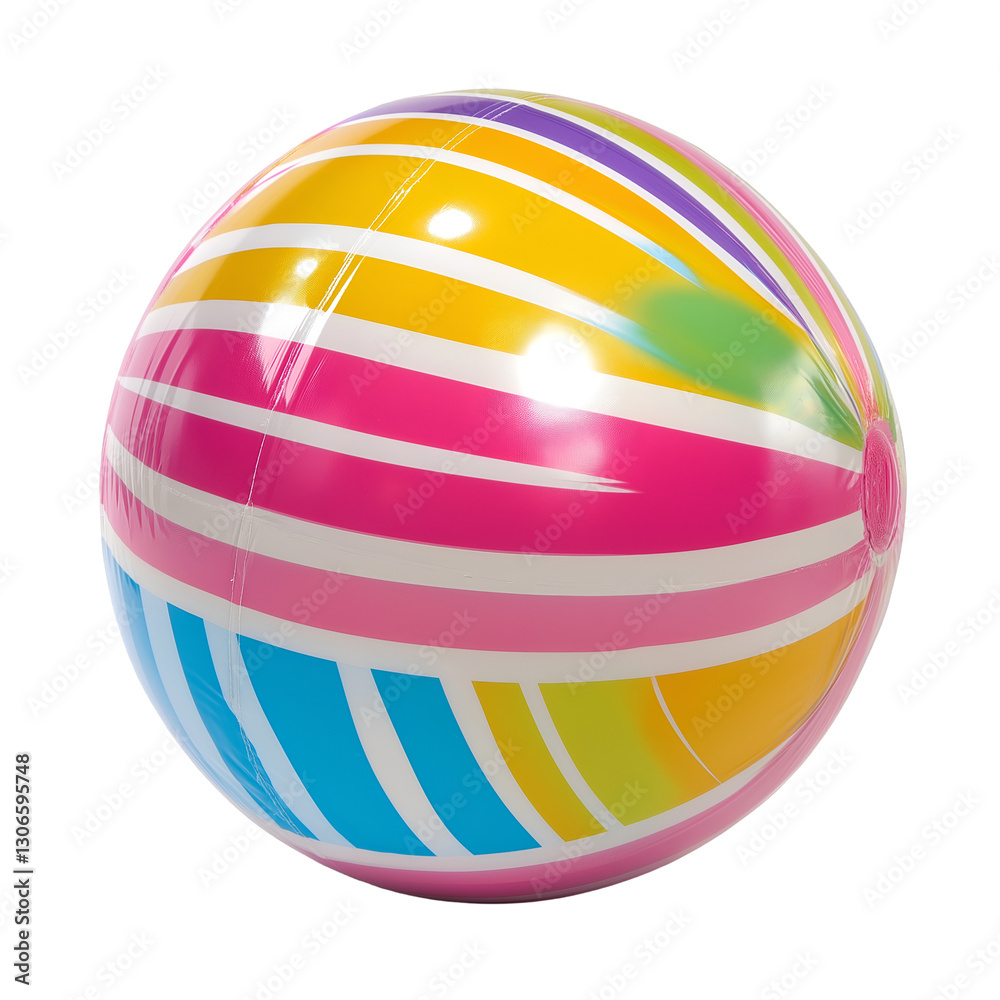 Striped Beach Ball Isolated on Transparent or White Background Colorful Summer Fun Striped Beach Ball Isolated on Transparent or White Background Colorful Summer Fun