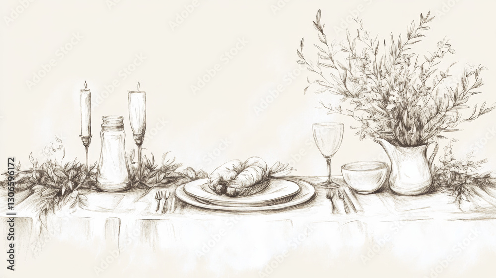 Elegant rustic wedding table setting with flowers and candles Elegant rustic wedding table setting with flowers and candles