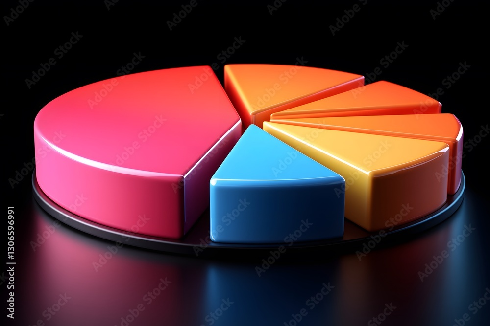 Obraz premium Colorful 3D Pie Chart in Glossy Finish: Business Data Visualization Concept