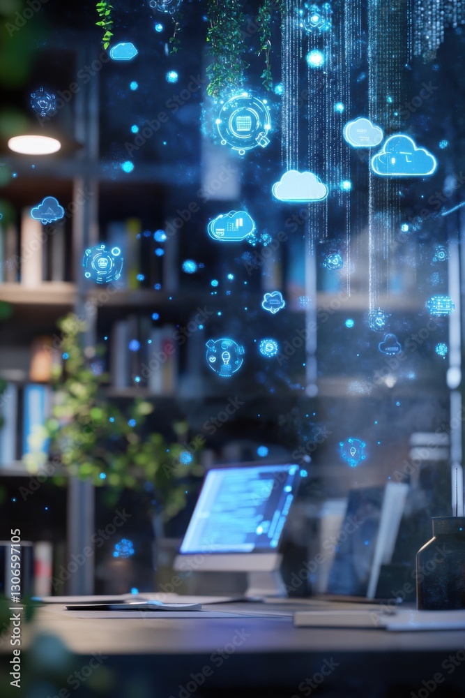 Naklejka premium Digital Transformation: Cloud Computing and Modern Workplace