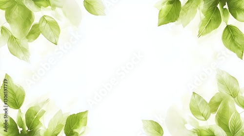 Watercolor Green Leaves Frame on White Background