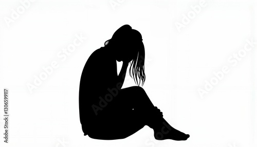 Teenager sitting alone in silhouette, expressing sadness