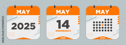 Modern Calendar icon. May. 2025 14 day. The concept of waiting for an important date. Day calendar with date May 14. Cheklist day calendar. Vector illustration