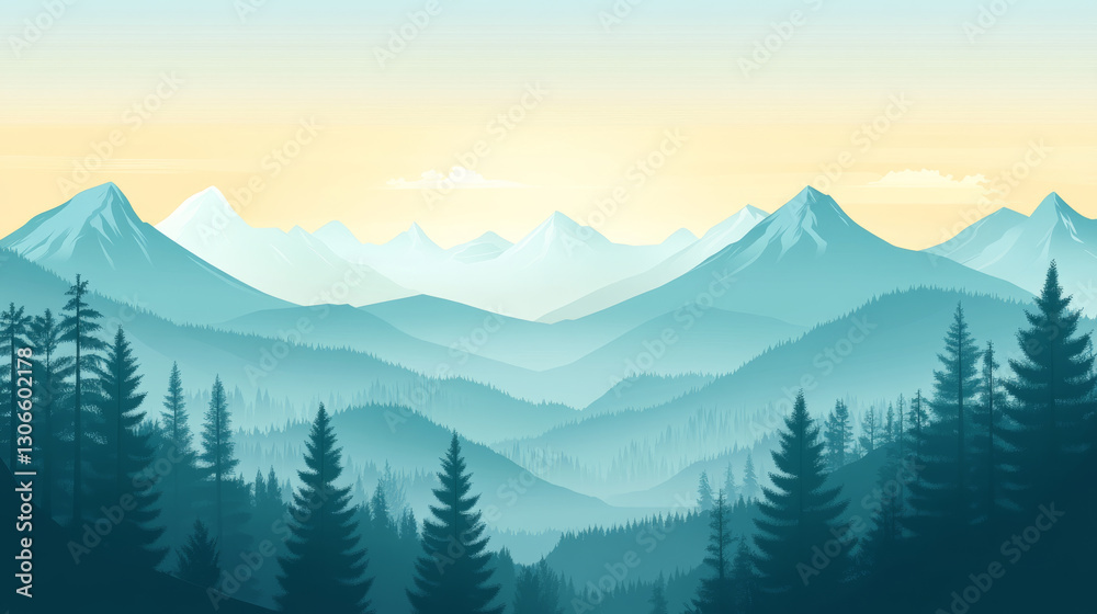Fototapeta premium Serene mountain landscape with layered peaks and trees