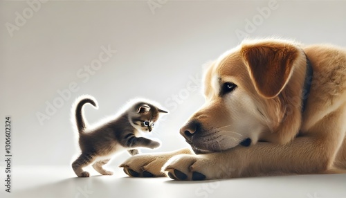 Adorable Kitten and Gentle Dog Bonding, Cute Pet Friendship Moment