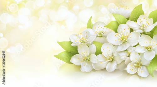 White Blossoms on Yellow Background: Soft Focus Spring Flowers