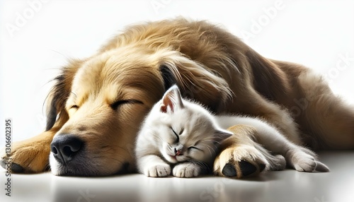 Sleeping Dog and Kitten Cuddling Together – Cozy and Peaceful Pet Love
