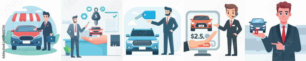 Vector of a car salesperson offering a product. Vector of a car salesperson offering a product.