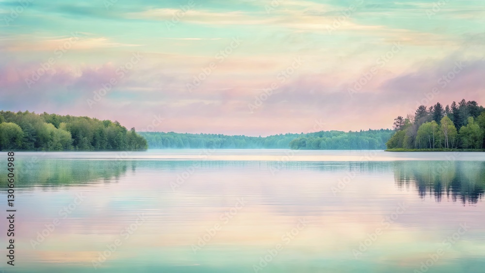Fototapeta premium A serene abstract watercolor landscape blending soft pastels with gentle brushstrokes.