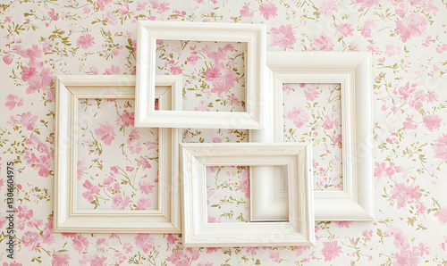 White Frames on Floral Background for Home Decor and Art Display