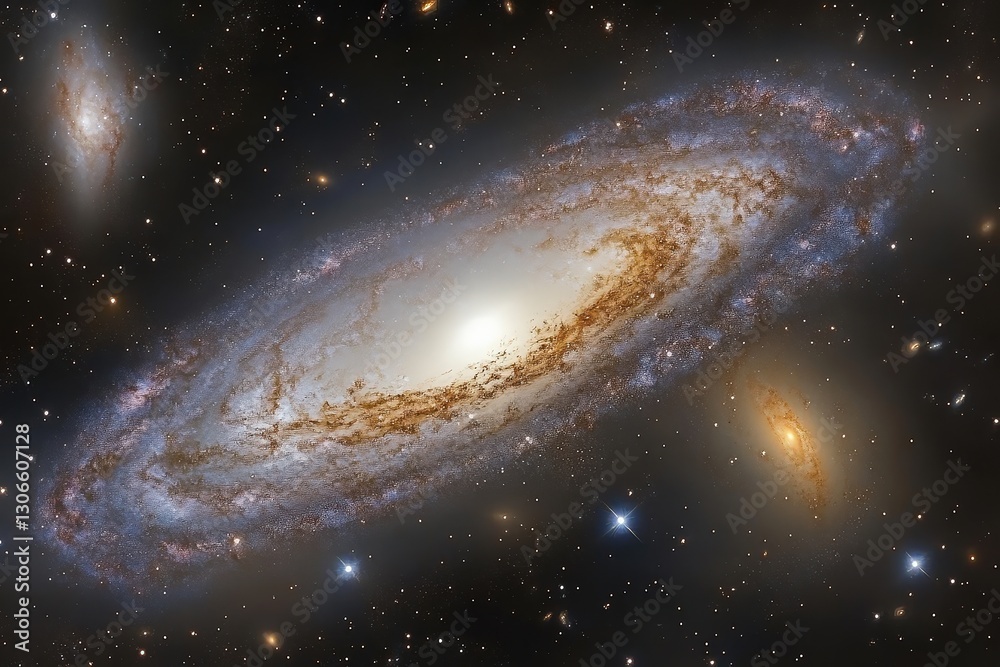 Fototapeta premium Discover the Wonders of Swirling Galaxies and Twinkling Stars in Deep Space Showcasing the Beauty of the Cosmos