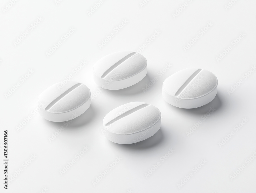 White pills arranged neatly on a flat surface for health purposes White pills arranged neatly on a flat surface for health purposes