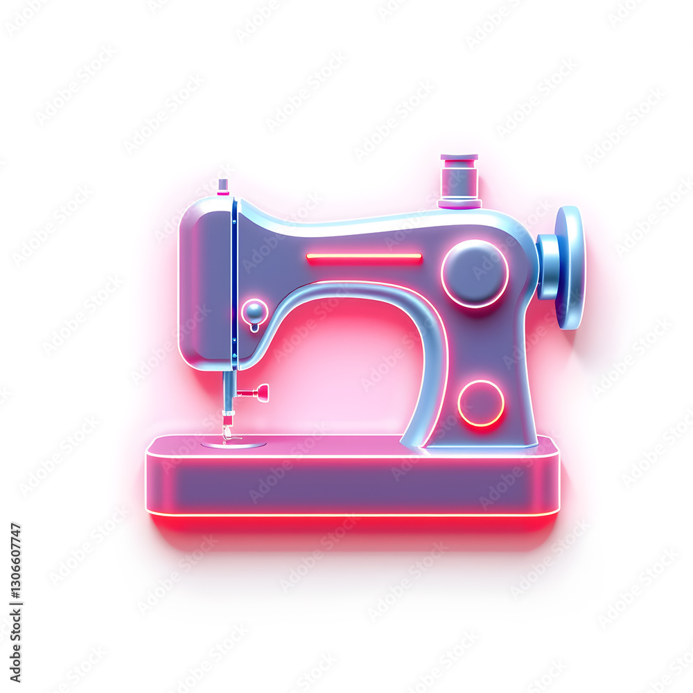Tailor sewing machine holographic 3D icon. neon symbol vector illustration isolated on white background. Generative AI Tailor sewing machine holographic 3D icon. neon symbol vector illustration isolated on white background. Generative AI