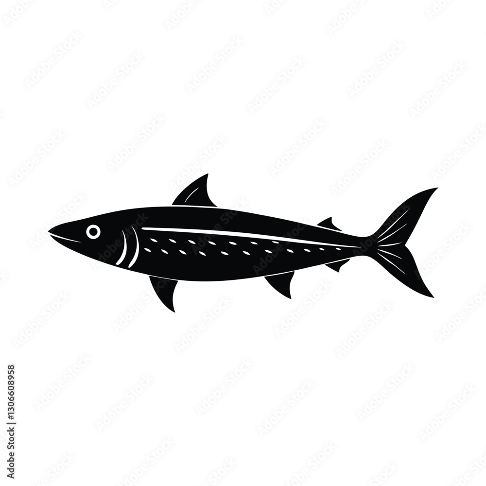 Obraz premium Mackerel Silhouette Vector Art and Black Mackerel Fish Design Illustration