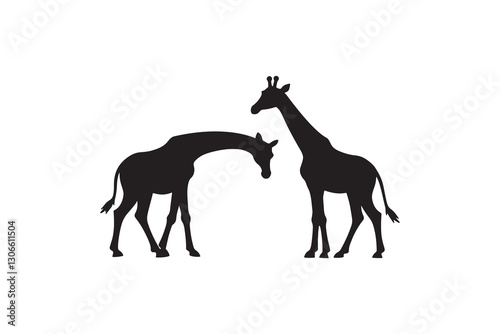 Two Giraffes in Black Silhouette Animal Vector Graphic