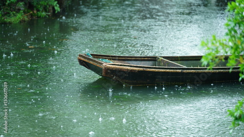 The classical Chinese garden buildings view in Suzhou of the China in the rainy day