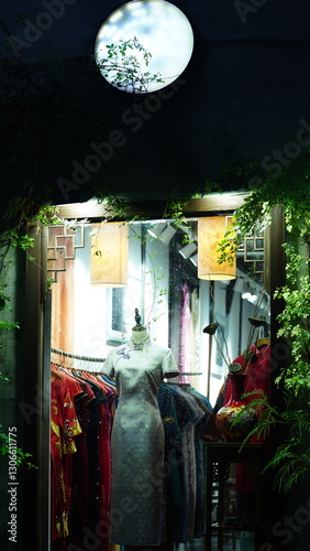 The little shop window view in Suzhou of the China at night