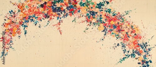 This abstract wallpaper illustration showcases autumnal elements, including organic lines, textures, and floral details, all set against a clean white background for a visually striking effect