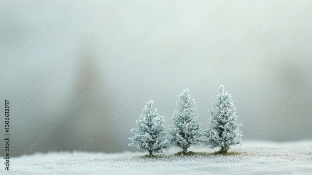 Fototapeta premium winter wonderland three snowy trees on snowy ground