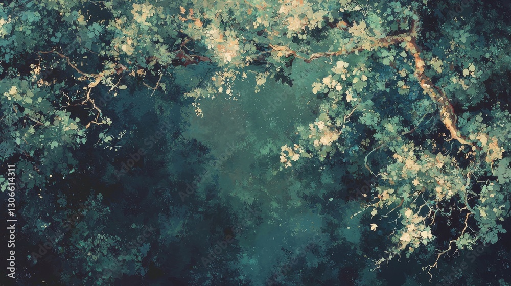 Fototapeta premium An abstract background of green watercolor foliage represents the harmony of spring and eco-friendly nature