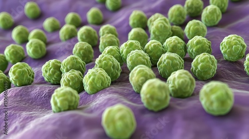 3D Illustration of Green Bacteria on Natural Foods Background