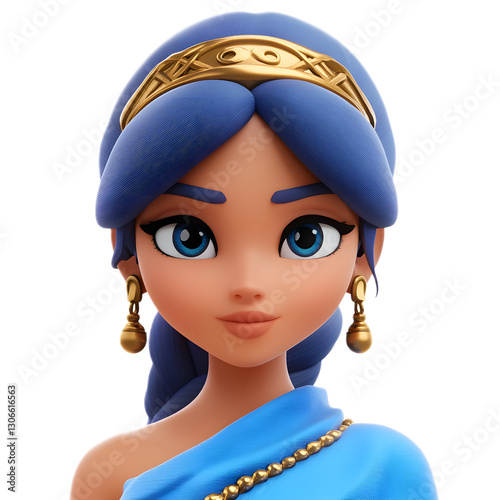 Captivating Digital Genie Emoji Portrait with Ornate Jewelry and Headpiece