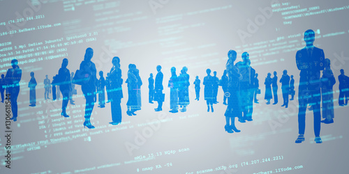 Multinational group of people and digital technology concept visual