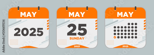 Modern Calendar icon. May. 2025 25 day. The concept of waiting for an important date. Day calendar with date May 25. Cheklist day calendar. Vector illustration
