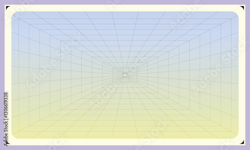 A futuristic, abstract background featuring a 3D grid perspective that converges towards a vanishing point at the center