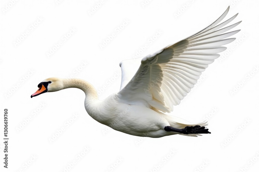 Vibrant painted swan in mid-flight, isolated on white , white, background, animal Vibrant painted swan in mid-flight, isolated on white , white, background, animal